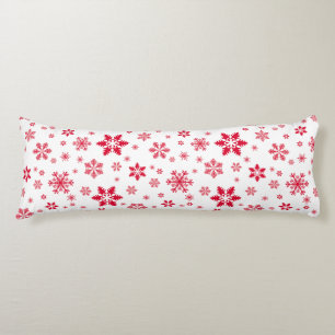 Snowflake Pattern, Red Snowflakes, Snow, White Body Pillow