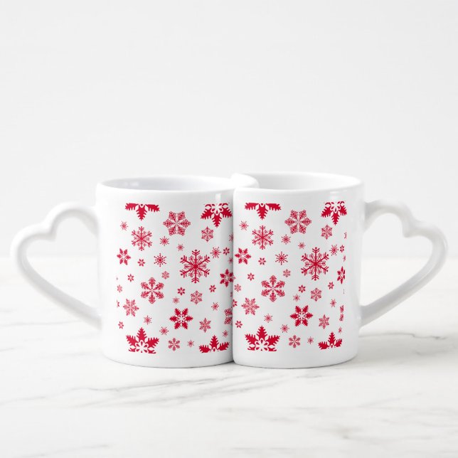 Snowflake Pattern, Red Snowflakes, Snow, White Coffee Mug Set (Front Nesting)