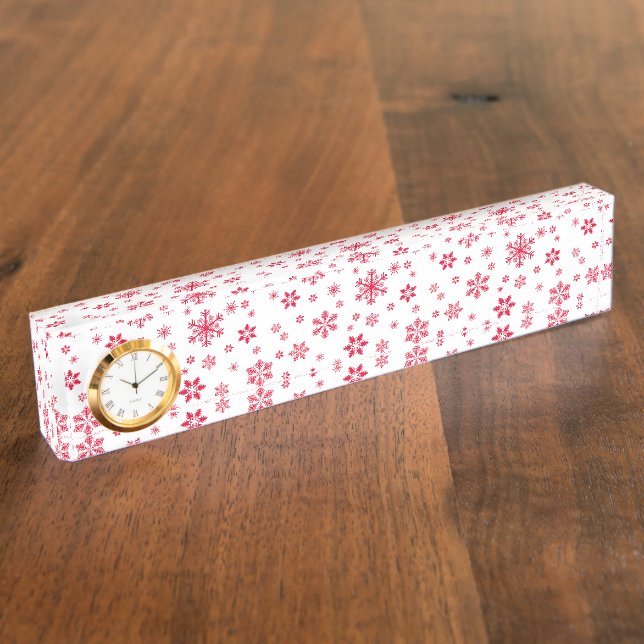 Snowflake Pattern, Red Snowflakes, Snow, White Desk Name Plate (Side)