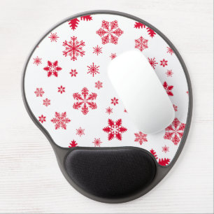 Snowflake Pattern, Red Snowflakes, Snow, White Gel Mouse Pad