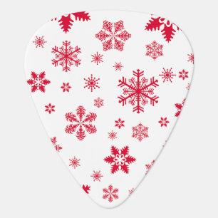 Snowflake Pattern, Red Snowflakes, Snow, White Guitar Pick
