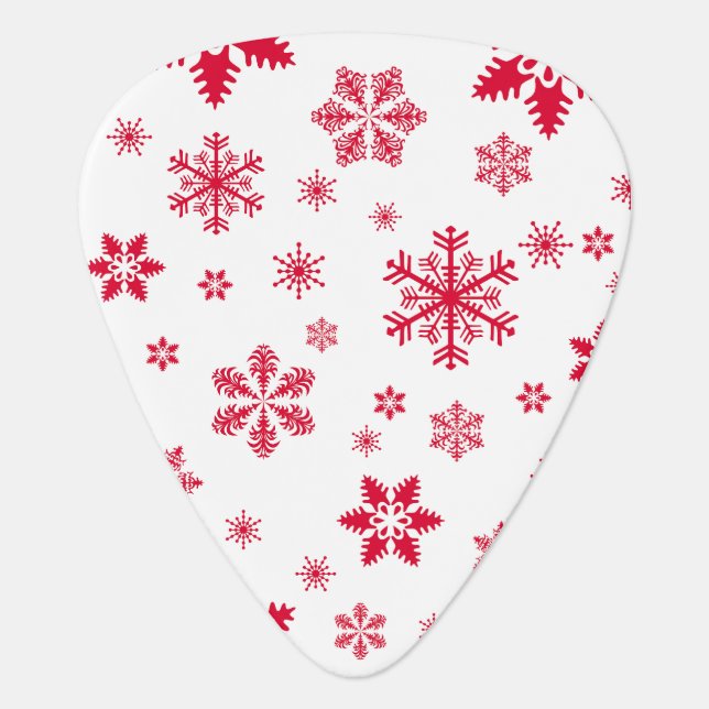 Snowflake Pattern, Red Snowflakes, Snow, White Guitar Pick (Front)
