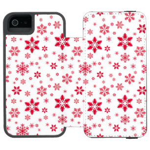 Snowflake Pattern, Red Snowflakes, Snow, White iPhone SE/5/5s Wallet Case