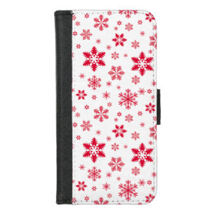 Snowflake Pattern, Red Snowflakes, Snow, White iPhone 8/7 Wallet Case