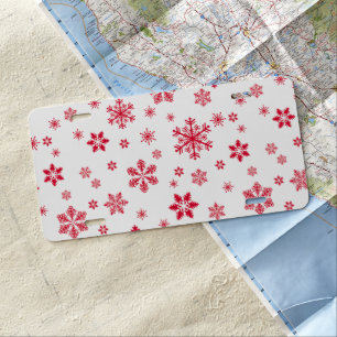 Snowflake Pattern, Red Snowflakes, Snow, White License Plate