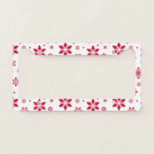 Snowflake Pattern, Red Snowflakes, Snow, White License Plate Frame