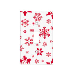 Snowflake Pattern, Red Snowflakes, Snow, White Light Switch Cover
