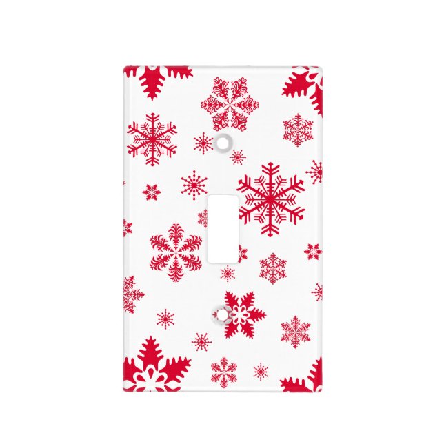 Snowflake Pattern, Red Snowflakes, Snow, White Light Switch Cover (Front)