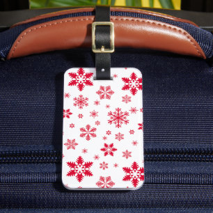 Snowflake Pattern, Red Snowflakes, Snow, White Luggage Tag