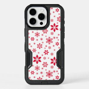 Snowflake Pattern, Red Snowflakes, Snow, White iPhone 16 Pro Max Case