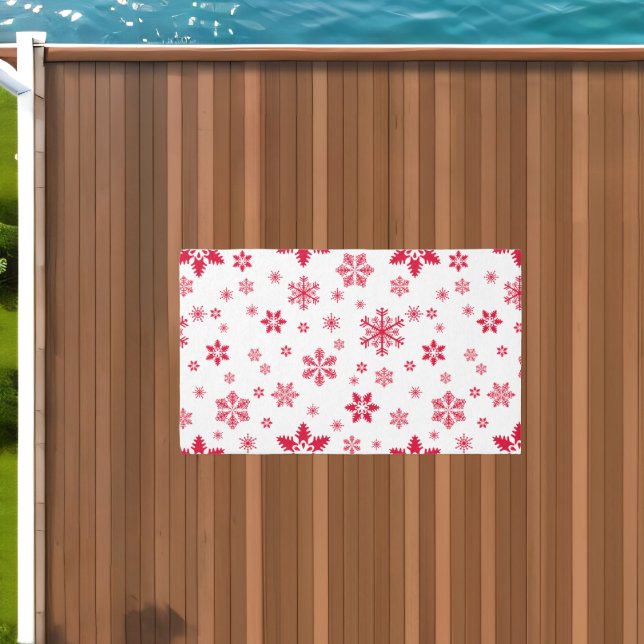Snowflake Pattern, Red Snowflakes, Snow, White Outdoor Rug (Insitu (Outdoor 1))
