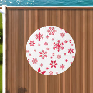 Snowflake Pattern, Red Snowflakes, Snow, White Outdoor Rug
