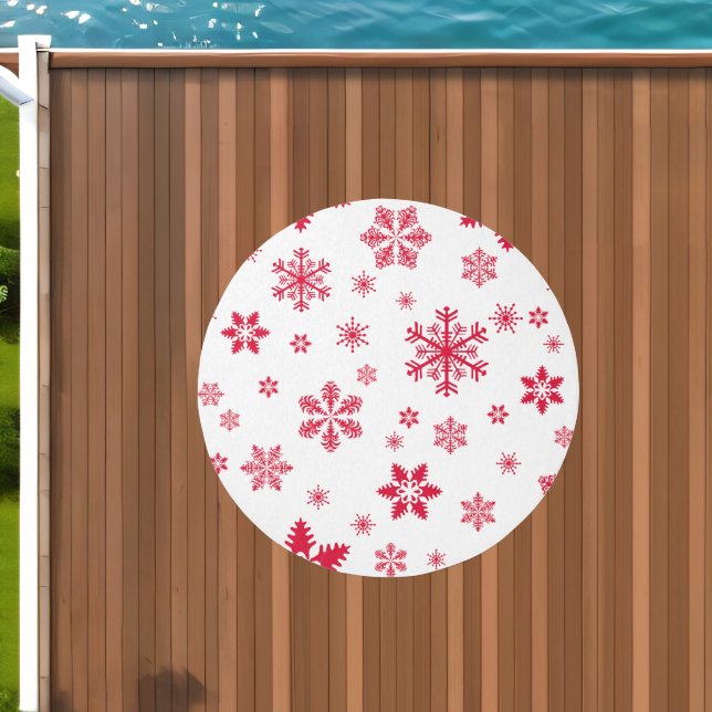 Snowflake Pattern, Red Snowflakes, Snow, White Outdoor Rug (Insitu (Outdoor 1))