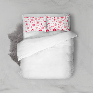 Snowflake Pattern, Red Snowflakes, Snow, White Pillow Case
