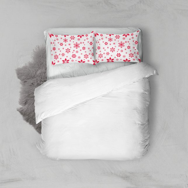 Snowflake Pattern, Red Snowflakes, Snow, White Pillow Case (Creator Uploaded)