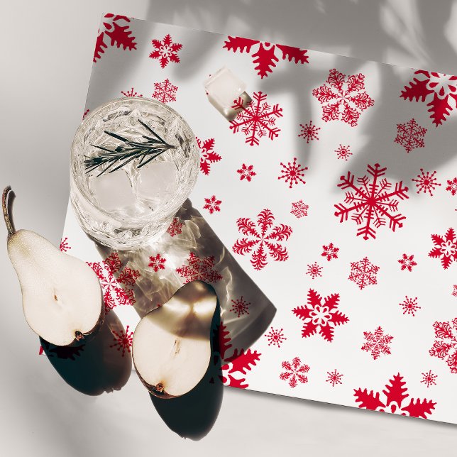 Snowflake Pattern, Red Snowflakes, Snow, White Placemat (Creator Uploaded)