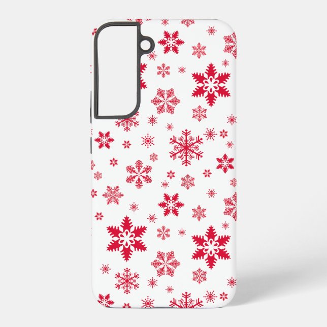 Snowflake Pattern, Red Snowflakes, Snow, White Samsung Galaxy Case (Back)