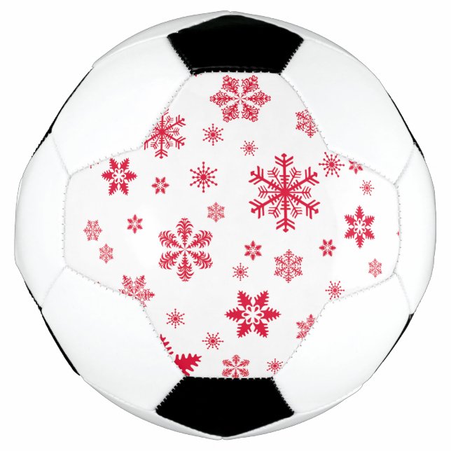 Snowflake Pattern, Red Snowflakes, Snow, White Soccer Ball (Front)