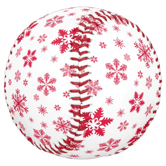 Snowflake Pattern, Red Snowflakes, Snow, White Softball (Angled)