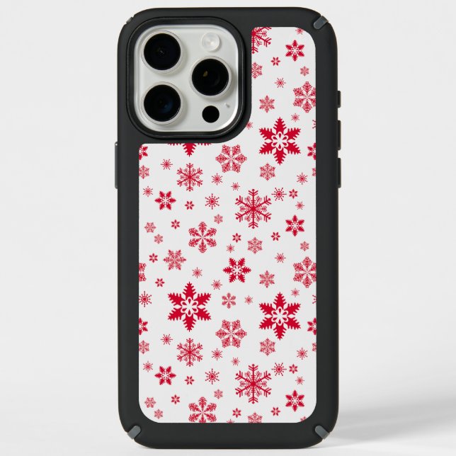 Snowflake Pattern, Red Snowflakes, Snow, White Speck iPhone Case (Front)