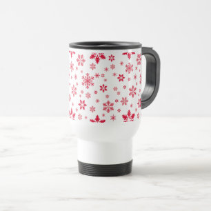 Snowflake Pattern, Red Snowflakes, Snow, White Travel Mug