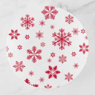 Snowflake Pattern, Red Snowflakes, Snow, White Trinket Tray