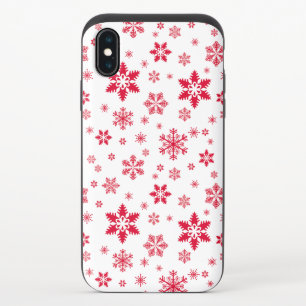 Snowflake Pattern, Red Snowflakes, Snow, White iPhone XS Slider Case