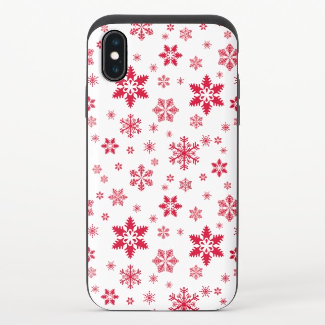 Snowflake Pattern, Red Snowflakes, Snow, White Uncommon iPhone Case (Back)