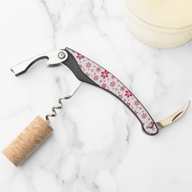 Snowflake Pattern, Red Snowflakes, Snow, White Waiter's Corkscrew (Front)