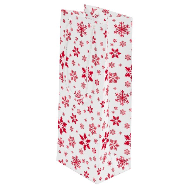 Snowflake Pattern, Red Snowflakes, Snow, White Wine Gift Bag (Back Angled)
