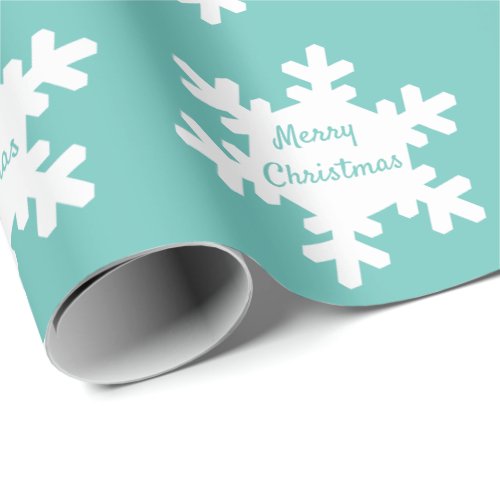 Snowflake Pattern Teal White Merry Christmas 2023 Wrapping Paper