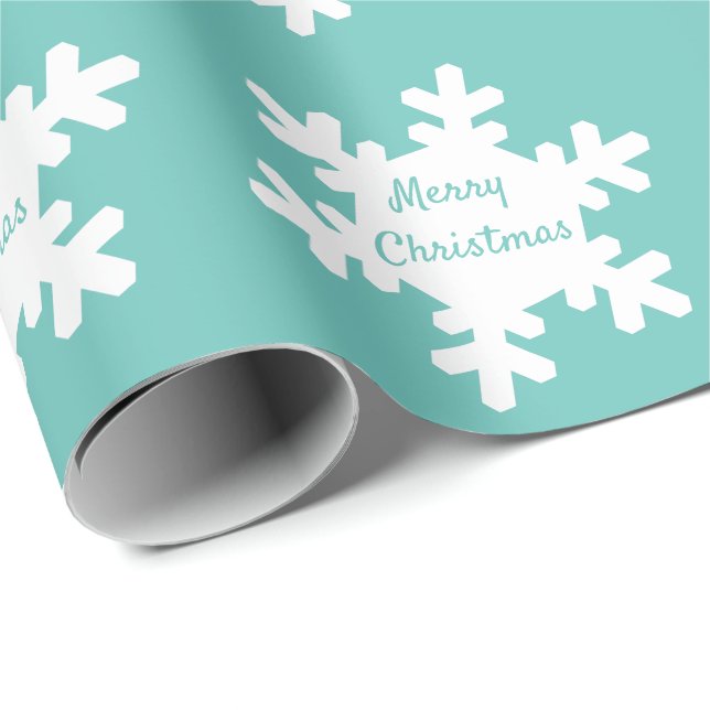 Snowflake Pattern Teal White Merry Christmas 2023 Wrapping Paper (Roll Corner)