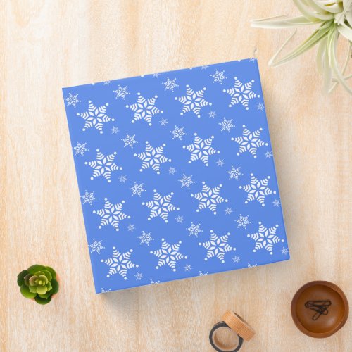 Snowflake Pattern White Snowflakes Snow Blue 3 Ring Binder