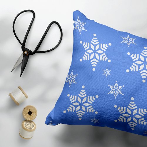 Snowflake Pattern White Snowflakes Snow Blue Accent Pillow