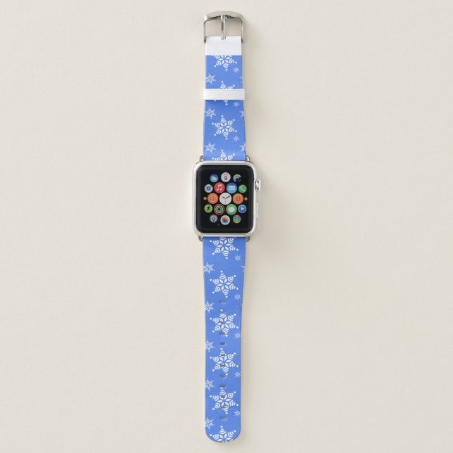 Snowflake Pattern, White Snowflakes, Snow, Blue Apple Watch Band (Front)