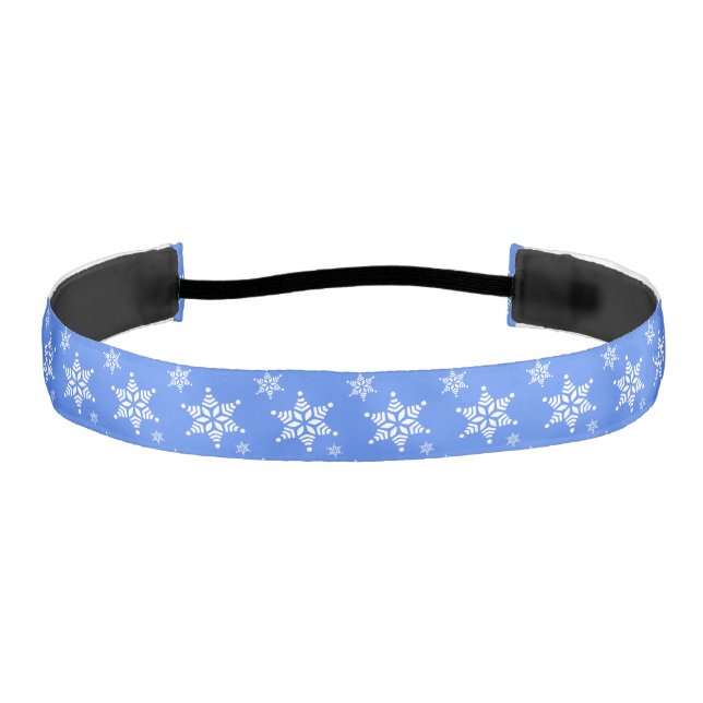 Snowflake Pattern, White Snowflakes, Snow, Blue Athletic Headband (Front)