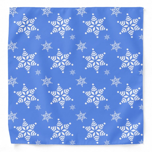 Snowflake Pattern, White Snowflakes, Snow, Blue Bandana (Front)