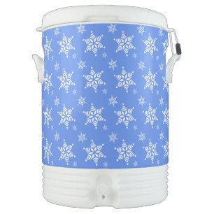 Snowflake Pattern, White Snowflakes, Snow, Blue Beverage Cooler