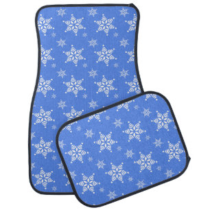 Snowflake Pattern, White Snowflakes, Snow, Blue Car Floor Mat