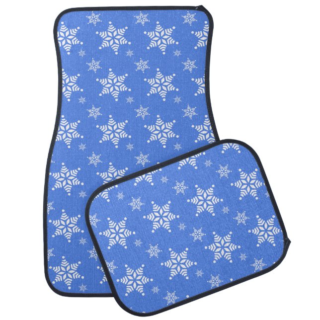 Snowflake Pattern, White Snowflakes, Snow, Blue Car Floor Mat (Set)