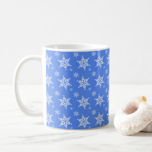Snowflake Pattern, White Snowflakes, Snow, Blue Coffee Mug