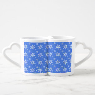 Snowflake Pattern, White Snowflakes, Snow, Blue Coffee Mug Set