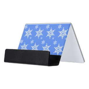 Snowflake Pattern, White Snowflakes, Snow, Blue Desk Business Card Holder
