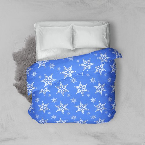 Snowflake Pattern White Snowflakes Snow Blue Duvet Cover