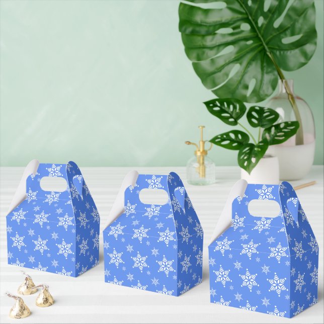 Snowflake Pattern, White Snowflakes, Snow, Blue Favor Boxes (Multiple)