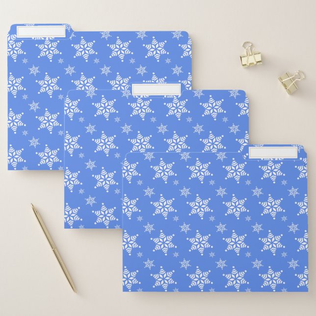 Snowflake Pattern, White Snowflakes, Snow, Blue File Folder (Set)