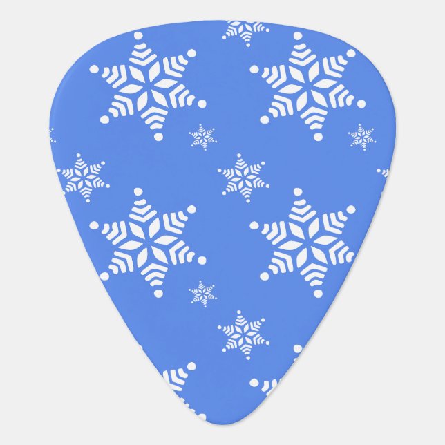 Snowflake Pattern, White Snowflakes, Snow, Blue Guitar Pick (Front)