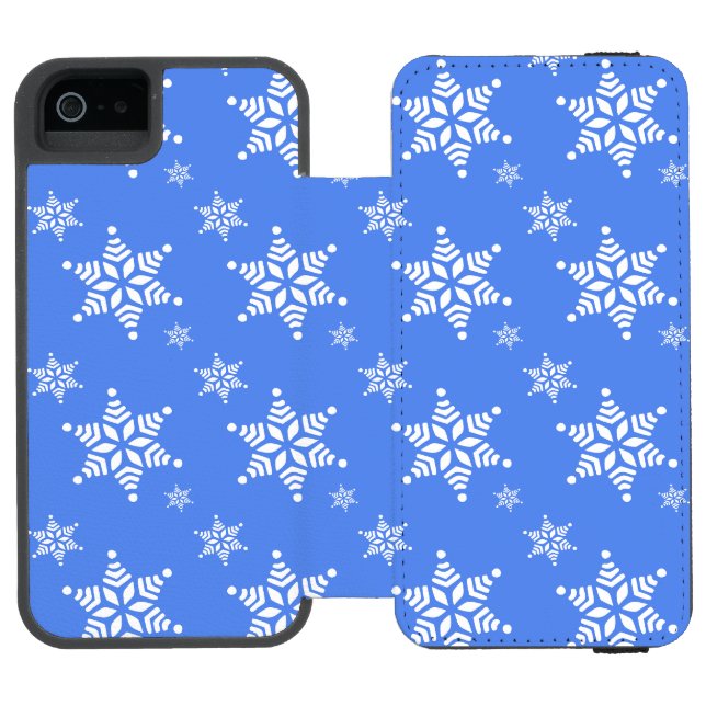 Snowflake Pattern, White Snowflakes, Snow, Blue Incipio iPhone Wallet Case (Folio Open)