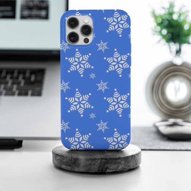 Snowflake Pattern, White Snowflakes, Snow, Blue iPhone Case (Creator Uploaded)