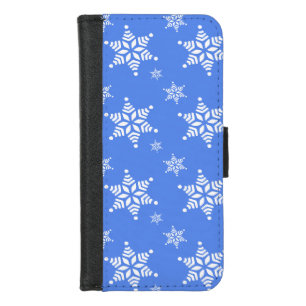 Snowflake Pattern, White Snowflakes, Snow, Blue iPhone 8/7 Wallet Case